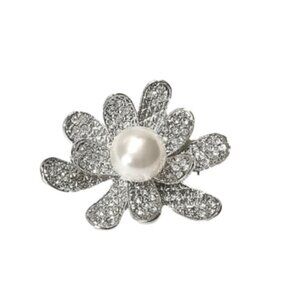 NWT Water Lily pearl crystal brooch pin silver tone